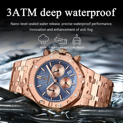 POEDAGAR Original Luxury Men's Watches Date Chronograph Stainless Steel Quartz Watch Waterproof Luminous Fashion Man Wristwatch - LKBA