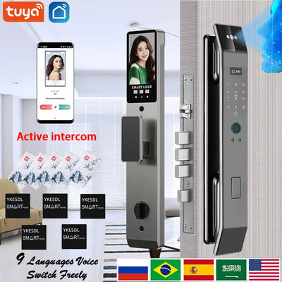 Tuya APP Smart Life APP Control Voice Intercom Smart Lock 3D Face Recognition Fingerprint Password Smart Door Lock with Camera - LKBA
