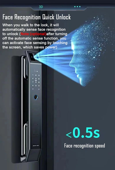 3D Face Recognition Unlock Digital Door Lock With Camera FIngerprint Password Unlock Keyless Electronic Door Lock - LKBA