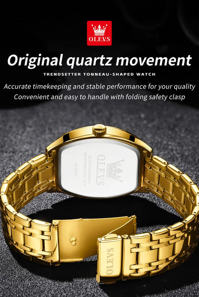 OLEVS New Men's Watches Quartz Luxury Gold Watch Classics Tonneau Dial Top Brand Waterproof Luminous Quartz Watch for Men 5528 - LKBA
