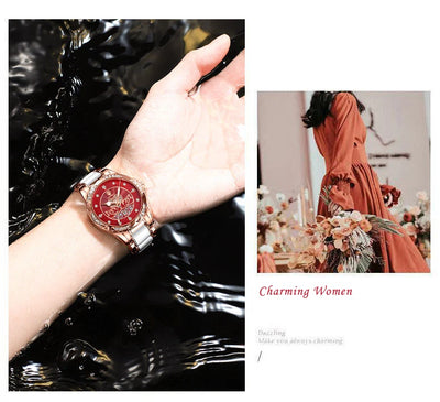 POEDAGAR Luxury Women's Quartz Watch Waterproof Luminous Date Ceramics Steel Watches For Woman Diamond Elegant Ladies Wristwatch - LKBA