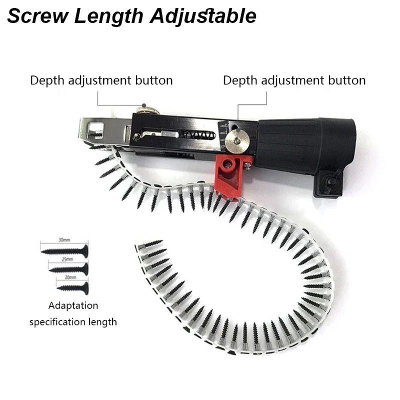 Automatic Screwdriver Chain Nail Gun Adapter Electric Drill Nozzle Woodwork Screw Drive Auto Feed - LKBA