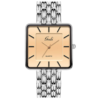 Men Watch Business Simple Square Couple Watches Waterproof Stainless Steel Premium Ultra Thin Women Fashion Quartz Wristwatches - LKBA