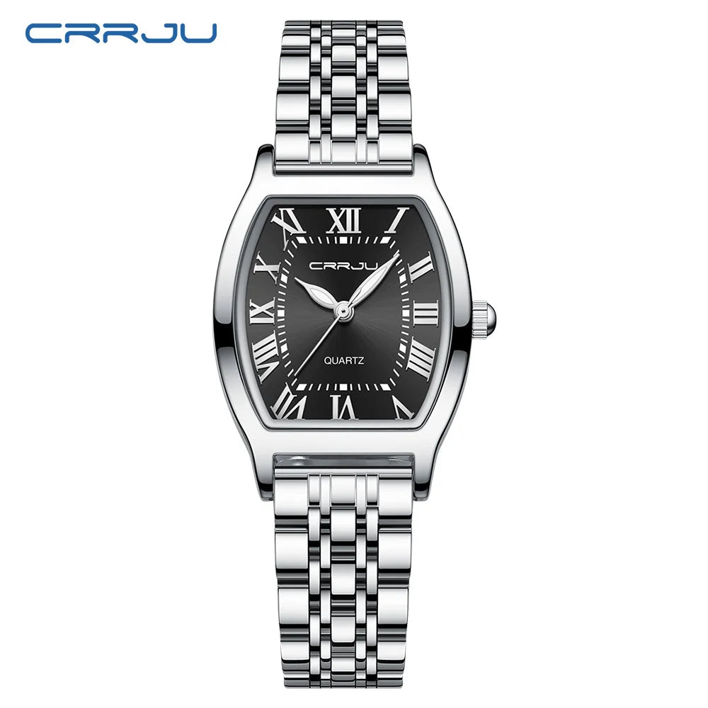 CRRJU Waterproof Women's Square Quartz Dress Watch Ladies Steel Bracelet Wristwatch Relogio Feminin