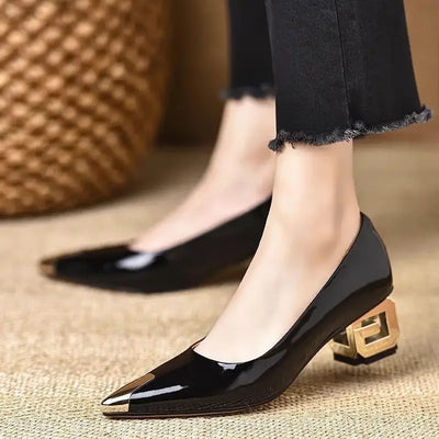 French Vintage High Heels Women's Spring Autumn New Style Metal Head Low Odor Elegant Anti-Kick Commuter Thick Heel Single Shoes - LKBA