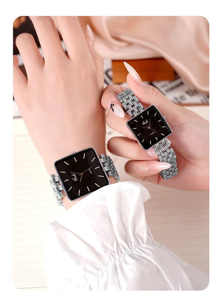 Men Watch Business Simple Square Couple Watches Waterproof Stainless Steel Premium Ultra Thin Women Fashion Quartz Wristwatches - LKBA