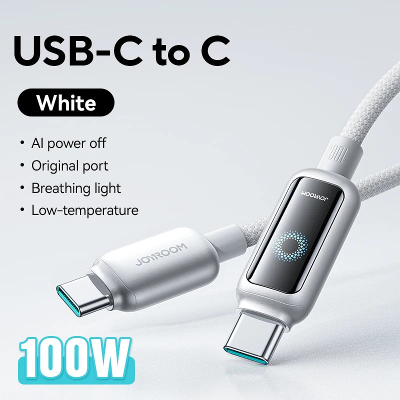 Joyroom 100W USB C Cable Automatic Power Off Fast Charge Type C Cable For iPhone 16 15 Pro Max  Xiaomi Sumsang Huawei - LKBA