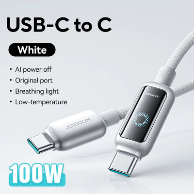 Joyroom 100W USB C Cable Automatic Power Off Fast Charge Type C Cable For iPhone 16 15 Pro Max  Xiaomi Sumsang Huawei - LKBA