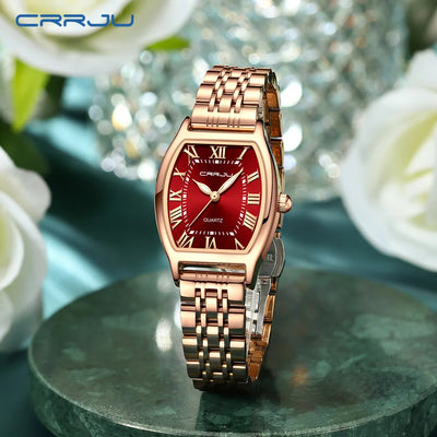 CRRJU Waterproof Women's Square Quartz Dress Watch Ladies Steel Bracelet Wristwatch Relogio Feminin - LKBA
