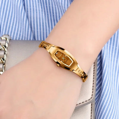 Small Ladies Wristwatches Golden Retro Watch for Women Vintage Steel Bracelet Watch Black Quartz Wristwatches Reloj Mujer - LKBA