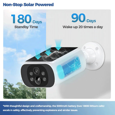 ALEVIO 2.5K Outdoor Solar Camera Wireless Cam WIFI Ultra Standby Time PIR Motion Light Color Night Vision AI Detect Battery Cam - LKBA