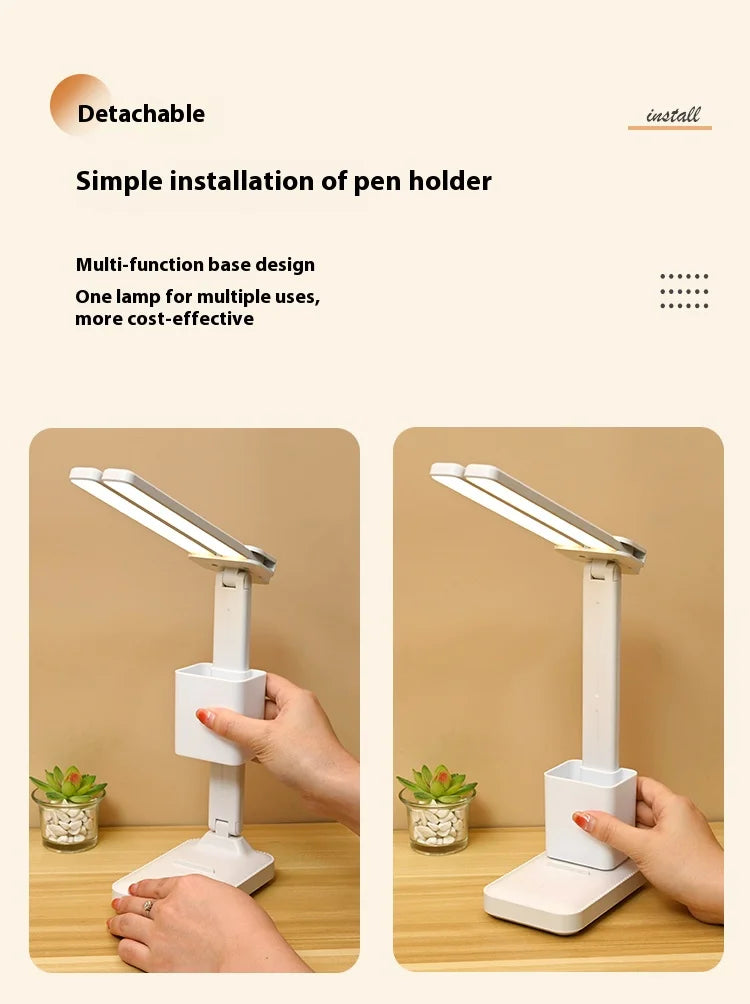 LED double-head desk lamp, 3-level dimmable touch night light, USB rechargeable, eye-protection, foldable bedside reading desk - LKBA