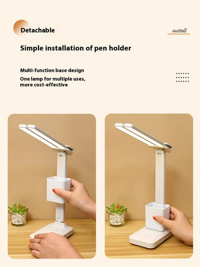 LED double-head desk lamp, 3-level dimmable touch night light, USB rechargeable, eye-protection, foldable bedside reading desk - LKBA