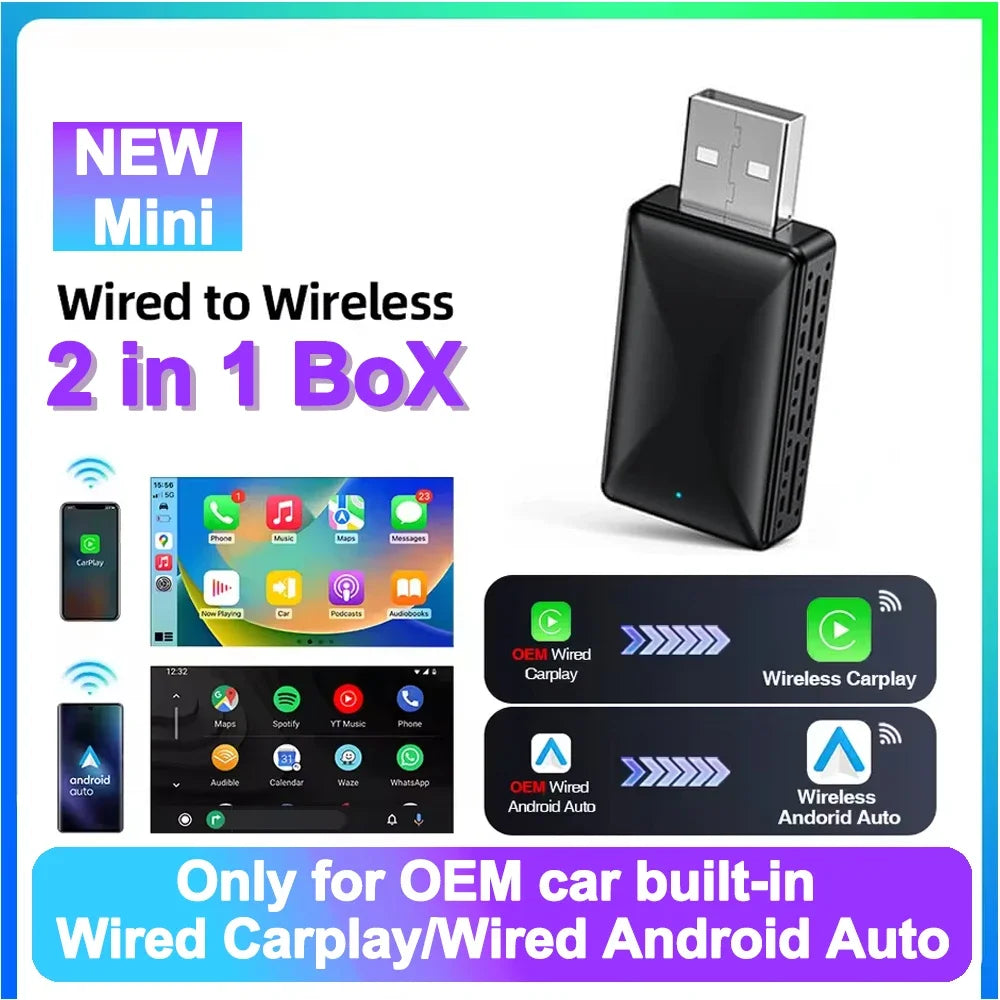 Wireless Carplay Adapter Android Auto Wireless Smart Dongle 2in1 For Volvo Benz Audi Kia Hyundai VW Mazda Cadillac MG Peugeot - LKBA