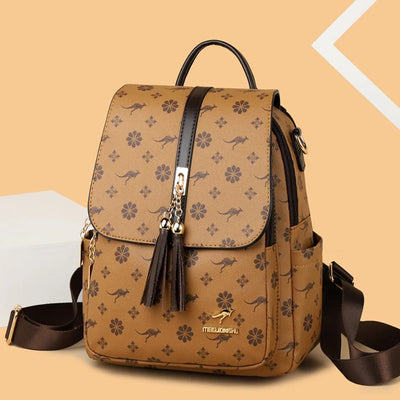 Ladies Backpack Designer High Quality Leather Women Bag Luxury Fashion Printing Tassel School Bags Large Capacity Backpacks Sac - LKBA