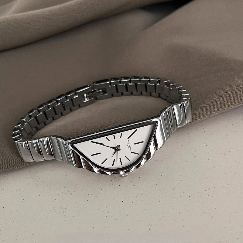 Women Watch Gold Half Moon Dial Medium Antique Fashion Niche Unique Design Ladies Quartz Watch - LKBA