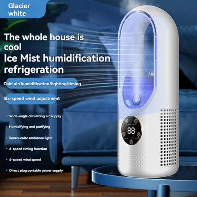 Mini Air Cooler Humidification Cooling USB Silent Timed Air Conditioning Fan Colorful Lights Night Light Led Screen 6 Wind Speed