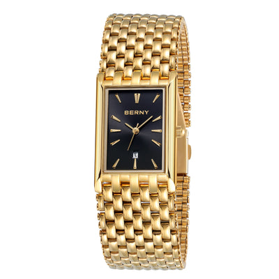BERNY Gold Watch for Couple Luxury Women/Men Wristwatch Waterproof Golden Clock Quartz Stainless Steel Fashion Men Ladies Watch