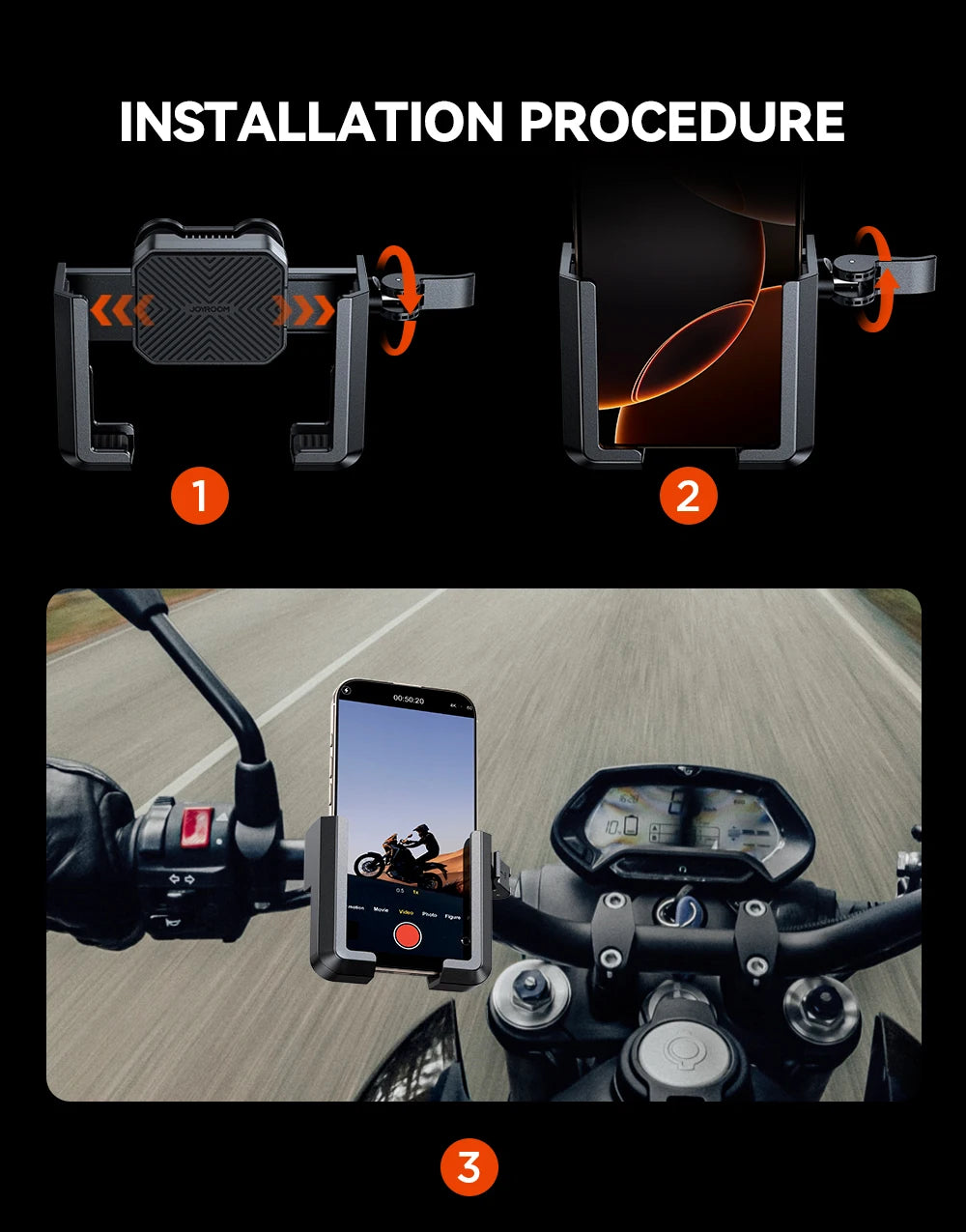 Joyroom Motorcycle Phone Mount Holder Dual Vibration Dampener Universal Bike Bicycle Phone Mount for 4.7''-7'' Phones - LKBA