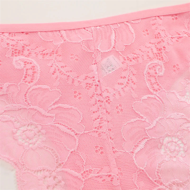 3PC/Set Women's Sexy Floral Lace Panties Low Rise Hollow Out Briefs Transparent Underwear Female Elastic Straps Soft Lingerie - LKBA