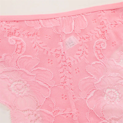 3PC/Set Women's Sexy Floral Lace Panties Low Rise Hollow Out Briefs Transparent Underwear Female Elastic Straps Soft Lingerie - LKBA