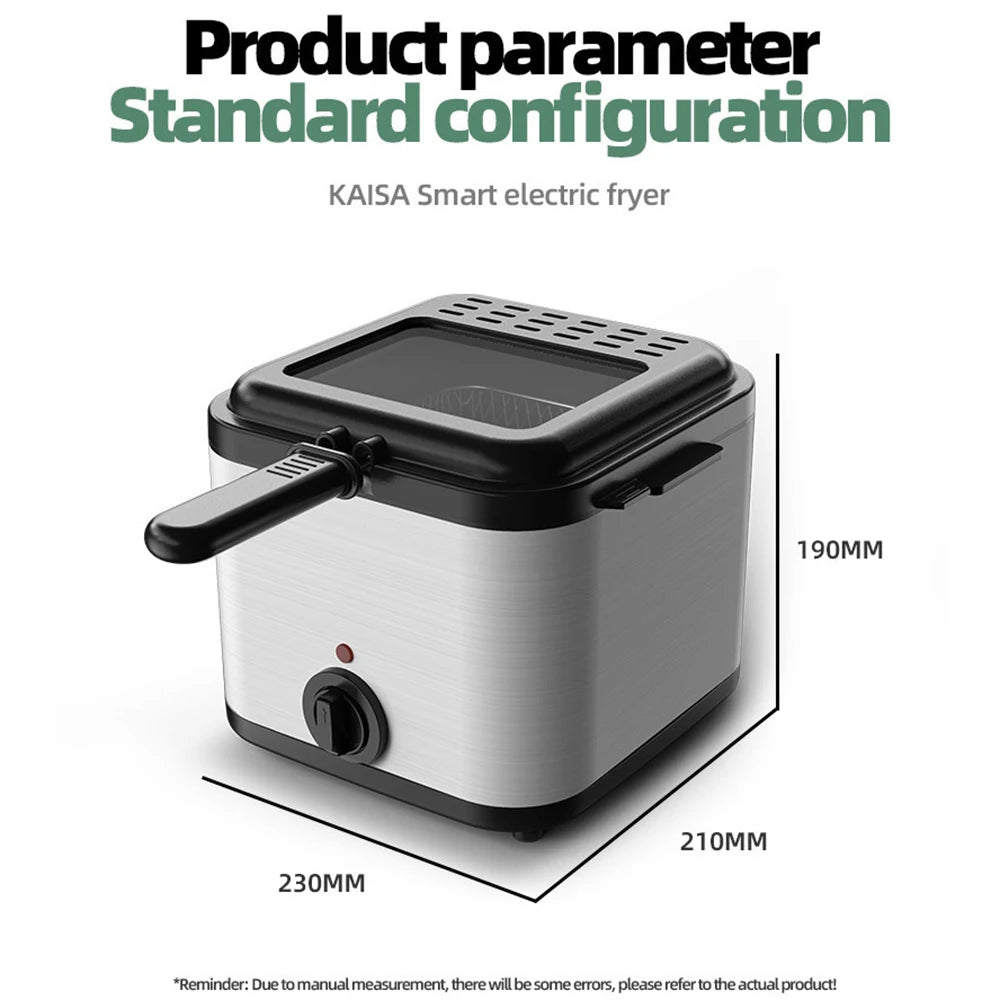 2.5L Electric Fryer Household Mini Electric Fryer 1000W Multiple Function Stainless Steel Fryer Kebab French Fries Machine - LKBA