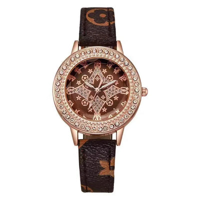 Classic Fashion Quartz Wristwatches Sparkling Rhinestone Women's Watches Leather Strap Relojes Para Damas - LKBA