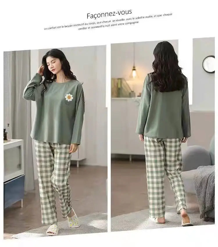 Spring and Autumn New Ladies Pajamas Homewear Set of Long-Sleeved Autumn and Winter Homewear Women Plus Size Pajamas Set - LKBA