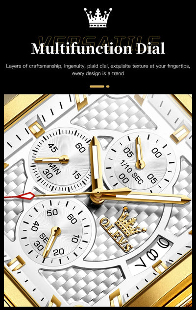 OLEVS Men's Top Brand Square Quality Quartz Wristwatch Chronograph Waterproof Original Watch for Man Luminous Date Luxury - LKBA