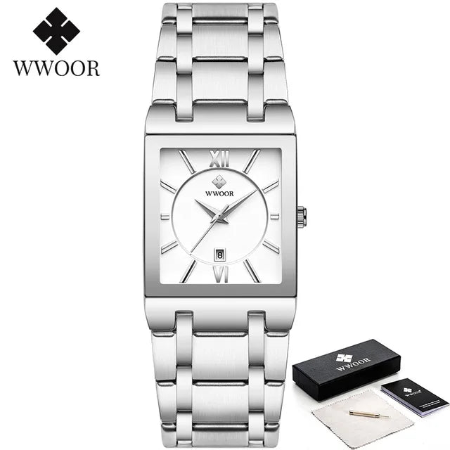 WWOOR Brand Luxury Gold Bracelet Men's Watches Fashion Square Quartz Wrist Watch For Men Stainless Steel Waterproof Reloj Hombre