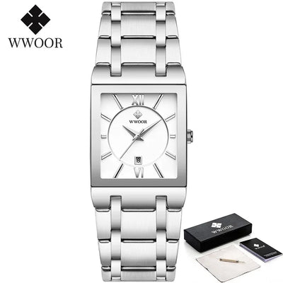 WWOOR Brand Luxury Gold Bracelet Men's Watches Fashion Square Quartz Wrist Watch For Men Stainless Steel Waterproof Reloj Hombre