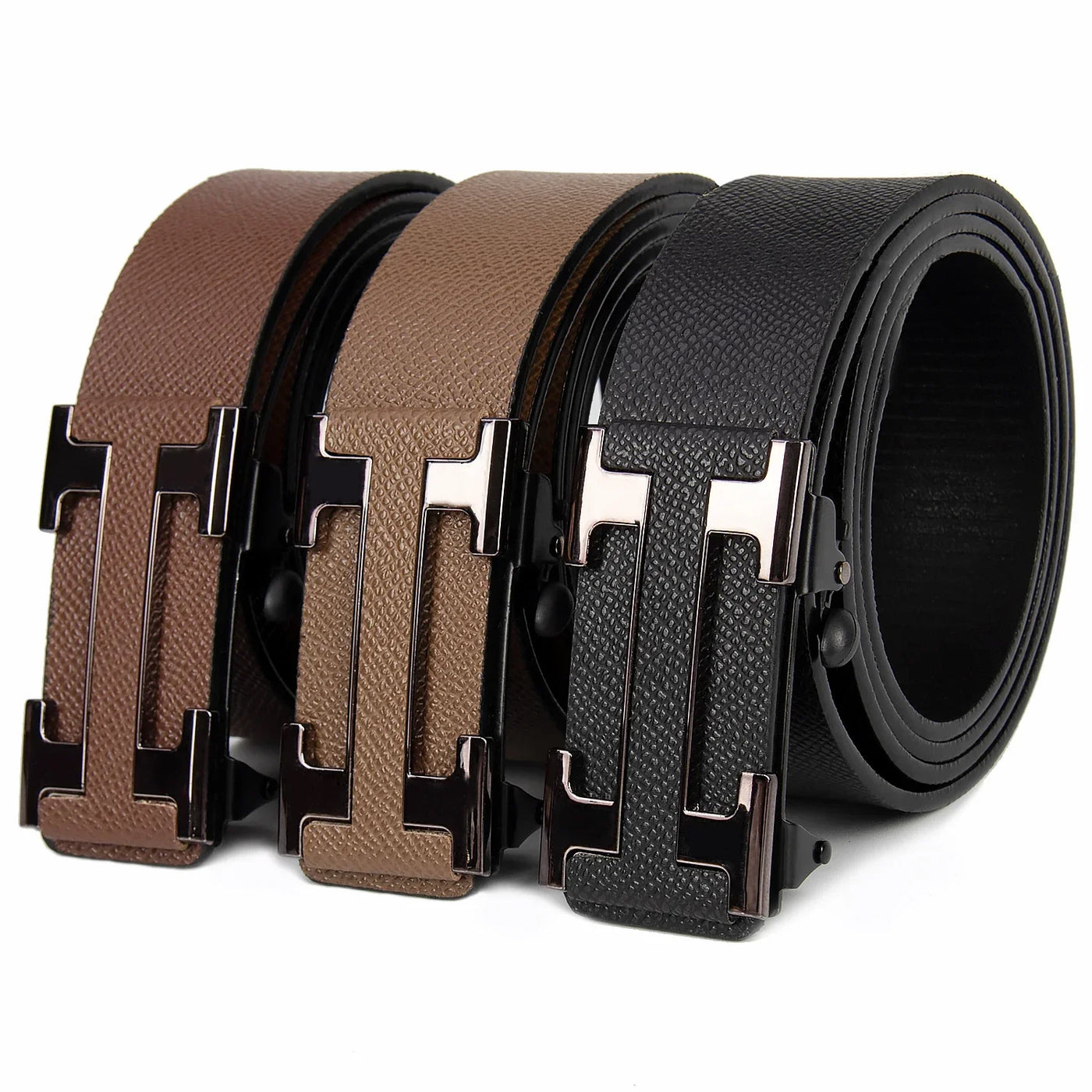 Men Business Belts Famous Brand Durable Leather Belt Dark Color - LKBA