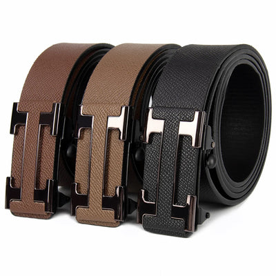 Men Business Belts Famous Brand Durable Leather Belt Dark Color - LKBA
