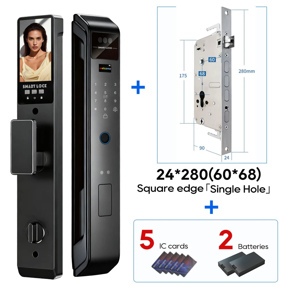 SANKESONG Tuya 3D Face Recognition Smart Lock with Security Camera Digital Electronic Intelligent Fingerprint Lock Dual Battery - LKBA