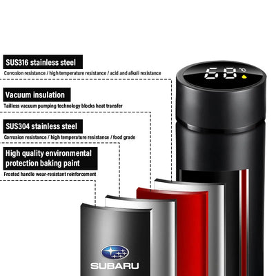 1Pcs Car Smart Thermos Bottle With Temperature Display Coffee Cup For Subaru WRX STI Forester Tribeca Levorg Impreza XV Outback - LKBA