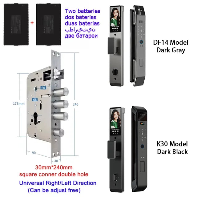 Tuya APP Smart Life APP Control Voice Intercom Smart Lock 3D Face Recognition Fingerprint Password Smart Door Lock with Camera - LKBA