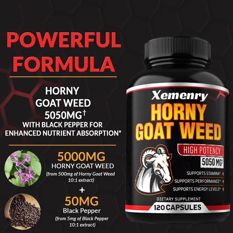 Men's Horny Goat Weed Capsules 5050 mg Formula Contains Black Pepper Extract - LKBA