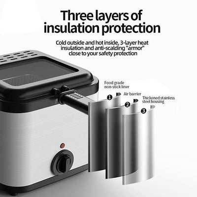 2.5L Electric Fryer Household Mini Electric Fryer 1000W Multiple Function Stainless Steel Fryer Kebab French Fries Machine - LKBA