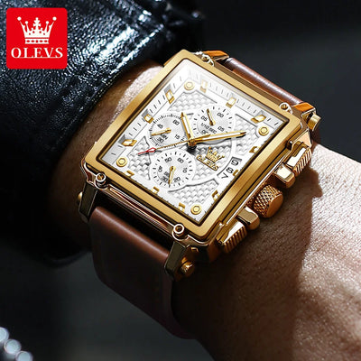 OLEVS Men's Top Brand Square Quality Quartz Wristwatch Chronograph Waterproof Original Watch for Man Luminous Date Luxury - LKBA