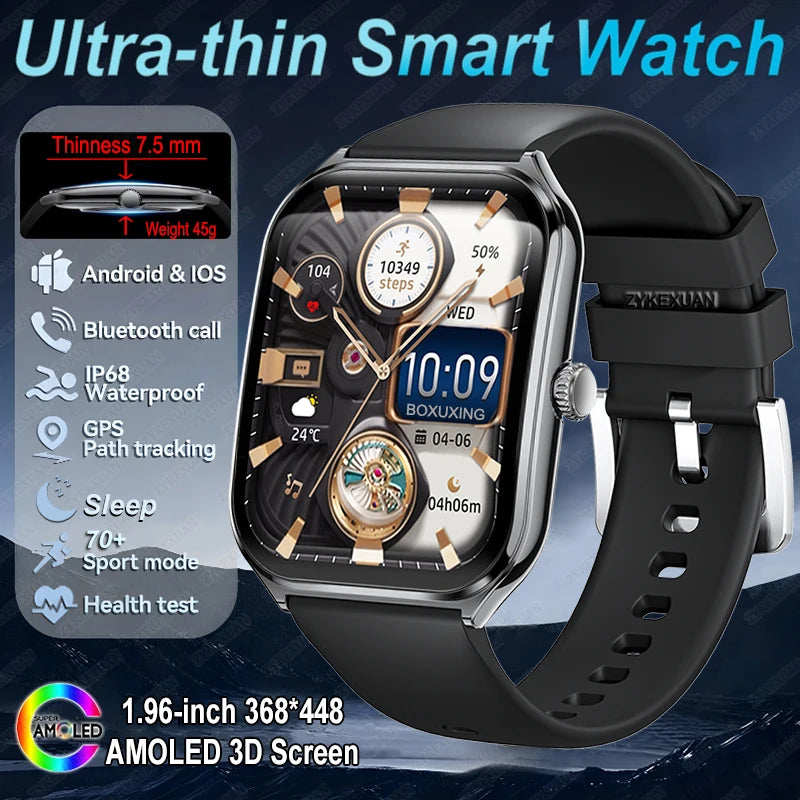 New For Xiaomi Ultra Thin Smart Watch Men 1.96" AMOLED 70+Sports Mode Health Monitor Bluetooth call Waterproof Smart Watch Woman - LKBA