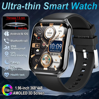 New For Xiaomi Ultra Thin Smart Watch Men 1.96" AMOLED 70+Sports Mode Health Monitor Bluetooth call Waterproof Smart Watch Woman - LKBA