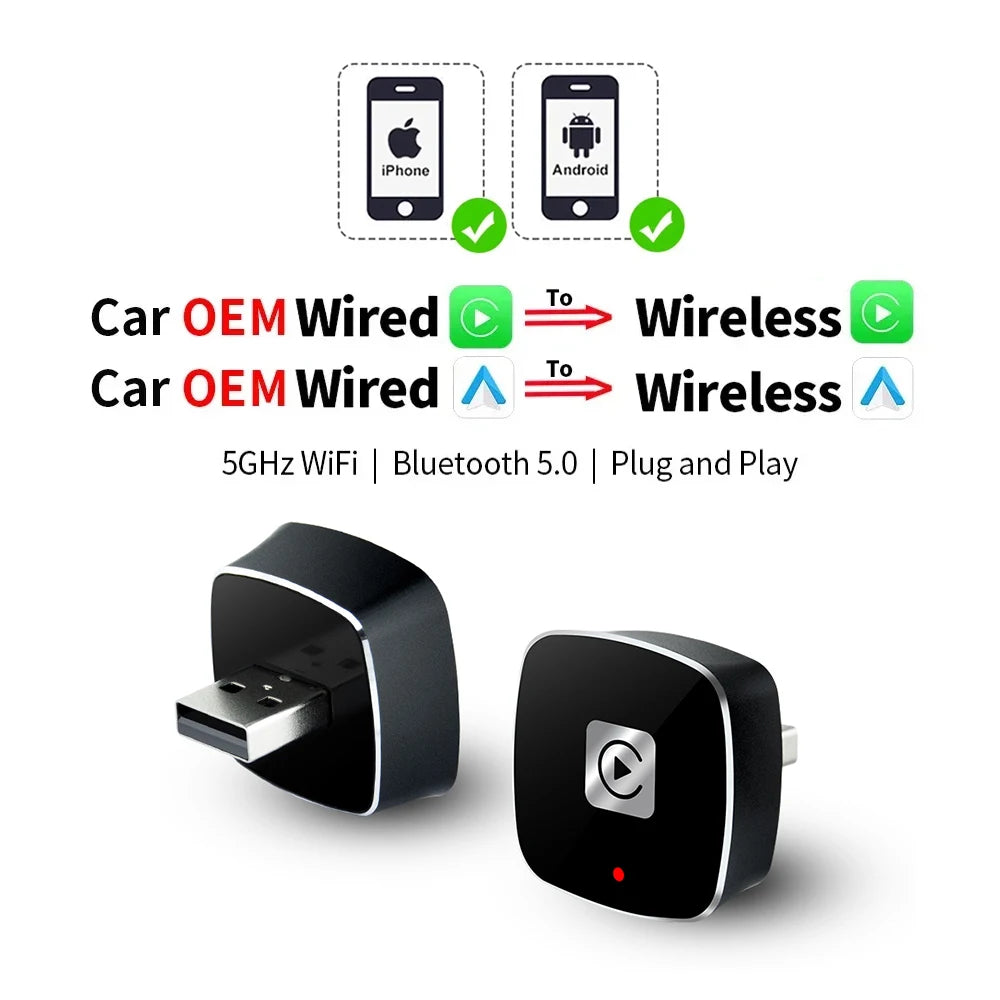 Wireless 2 in1 Carplay Adapter for Android iPhone Auto Wired to Wireless AI Box USB Connection For Volvo Benz Mg Kia Chery VW - LKBA