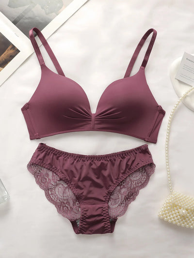 High Quality Hot Selling Sexy Women's Wireless Two-piece Butterfly Solid Color Underwear Women's Lace Underwear Set B2046 - LKBA