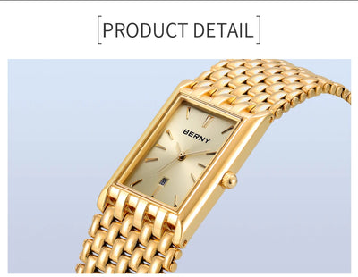BERNY Gold Watch for Couple Luxury Women/Men Wristwatch Waterproof Golden Clock Quartz Stainless Steel Fashion Men Ladies Watch - LKBA