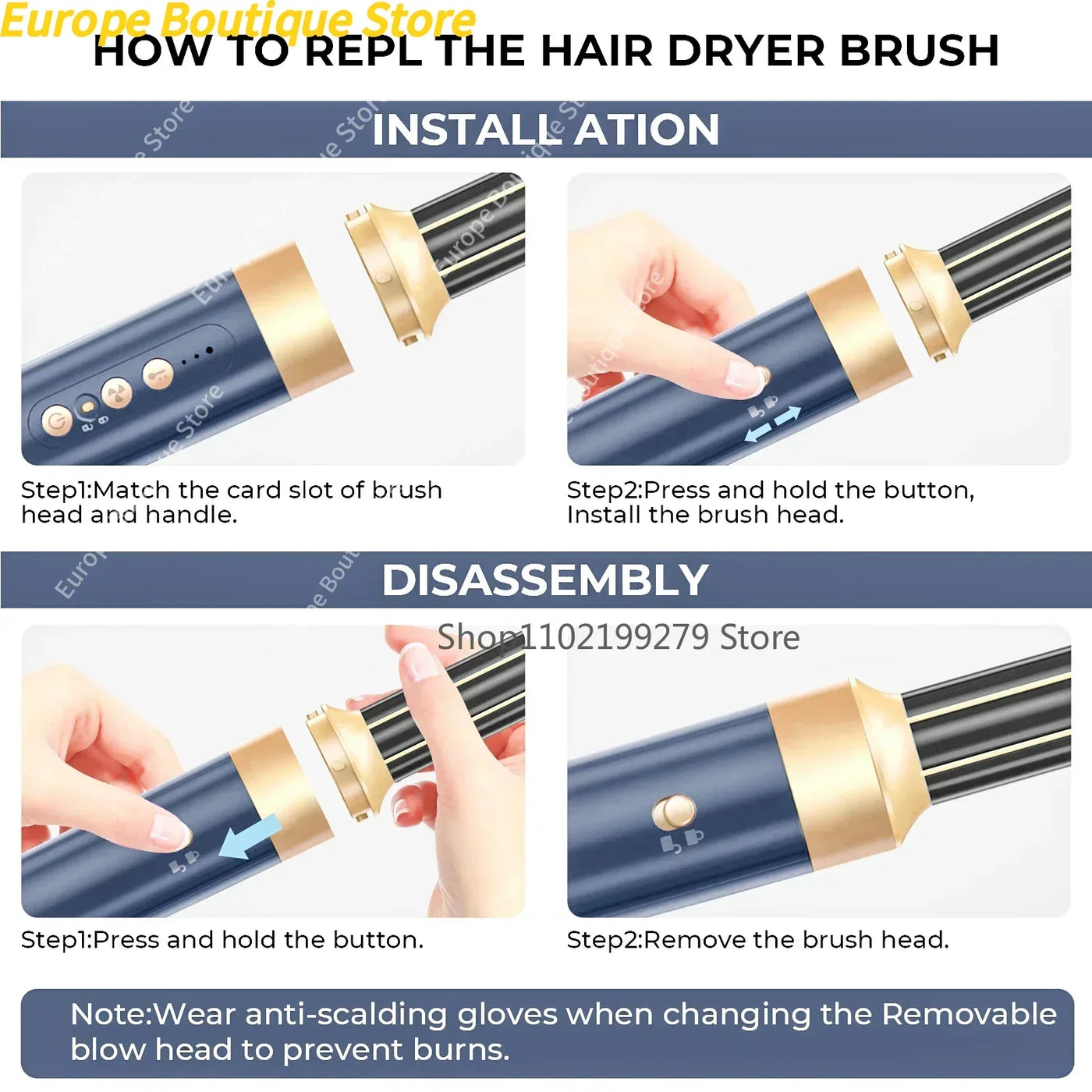 7 In 1 Hair Dryer Brush Brushless High Speed Hair Dryer with Diffuser Ionic Blow Dryer Hot Air Styling Comb Auto Hair Curler - LKBA