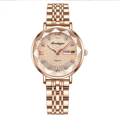 POEDAGAR Watch Women New Fashion Luxury Stainless Steel Wristwatch Bracelet Simple Rose Gold Waterproof Luminous Ladies Watches - LKBA