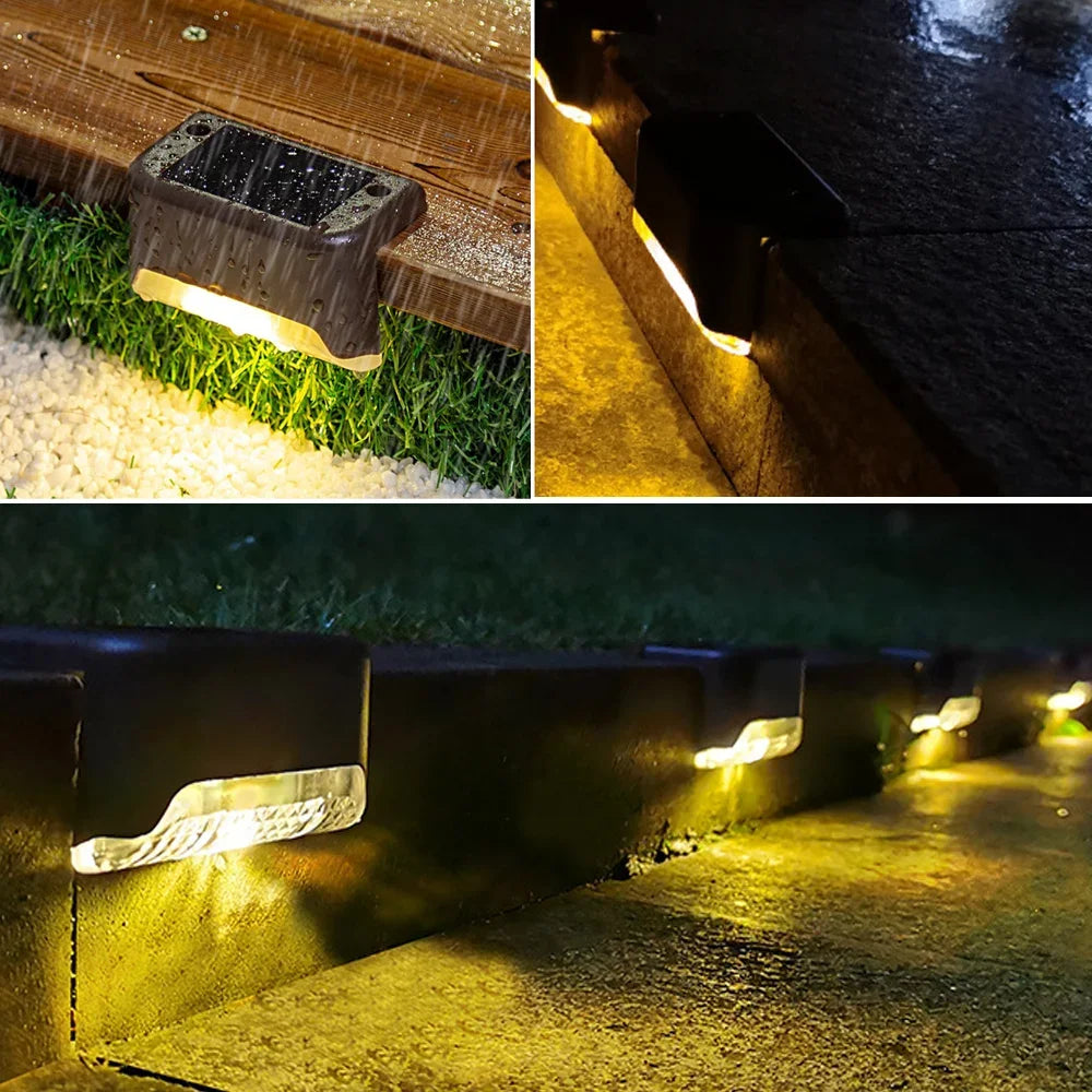 4-32pack Warm White Solar LED Step Lights Waterproof Outdoor Garden Path Stair Balcony Night Light Patio Fence Light Decoration - LKBA