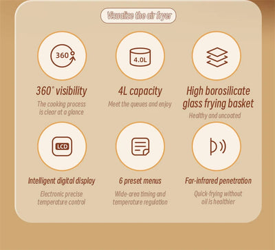 Air Fryer Visual Oil-free Electric Fryer Multi-Functional Automatic Household 360°Baking LED Touchscreen - LKBA