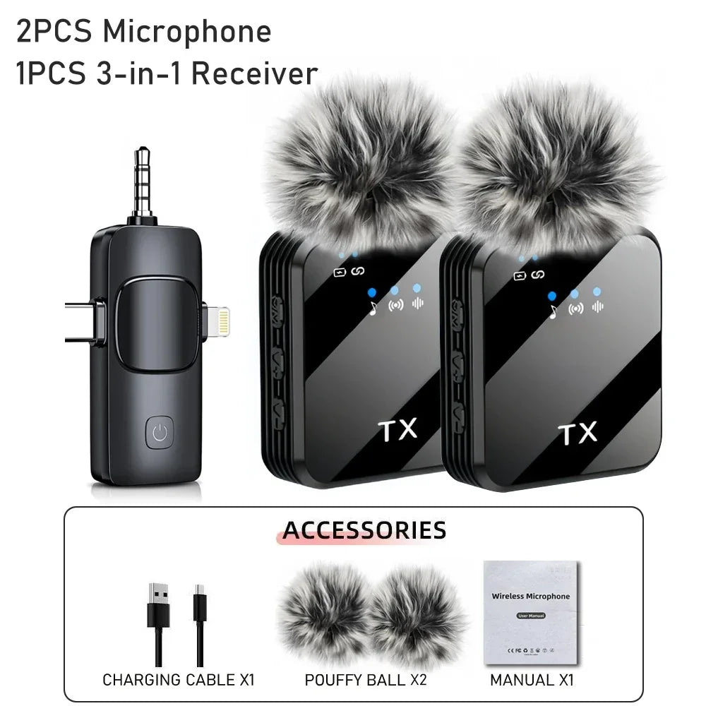 3 in 1 Microphone for iPhone/Android, Wireless, for Record Interview - LKBA