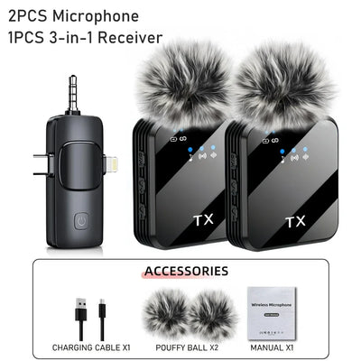 3 in 1 Microphone for iPhone/Android, Wireless, for Record Interview - LKBA